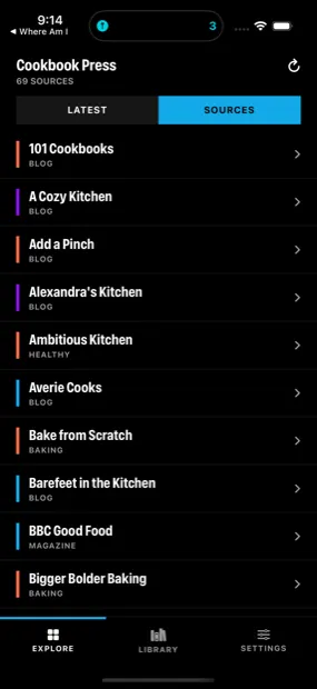 The 69 sources, each tagged by kind. Nothing is in this list that did not survive a live fetch proving it parses and carries items.